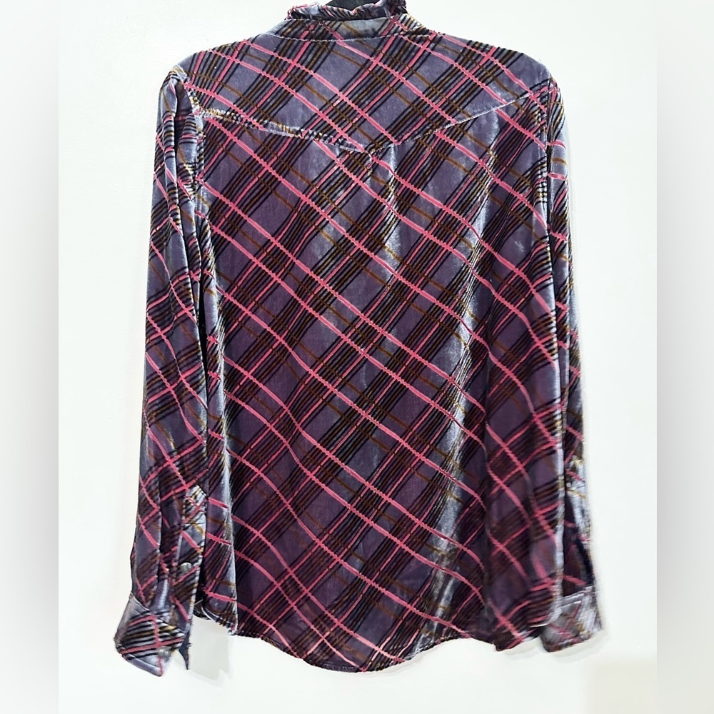 Sundance Gretel Plaid Velvet Ruffle Blouse Top large silk blend - Picture 4 of 4